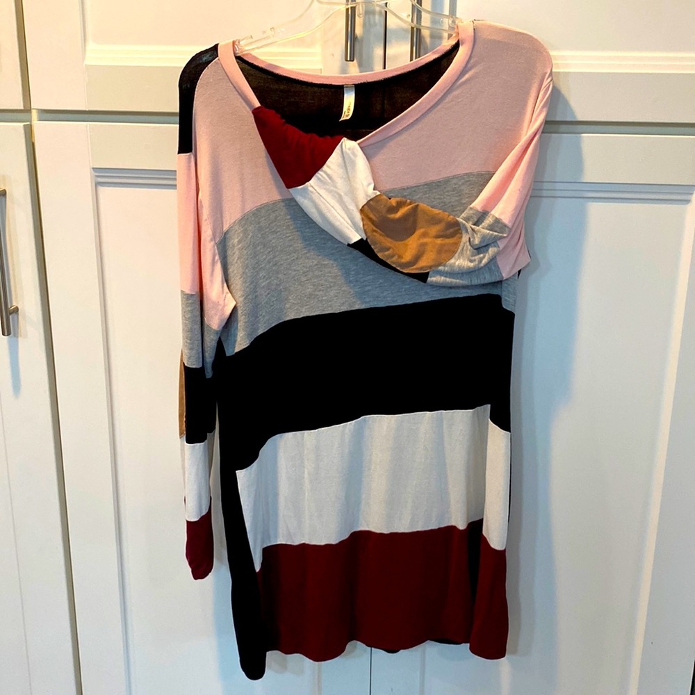 Tunic dress/long striped shirt with elbow patches